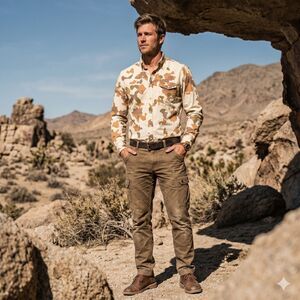 Steven Alan Brown Camouflage Button Front Shirt Men's Small One Pocket